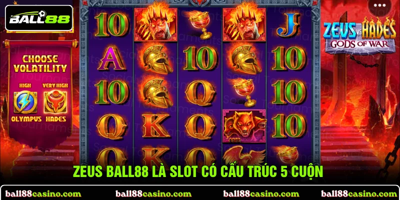 Zeus BALL88 là slot có cấu trúc 5 cuộn